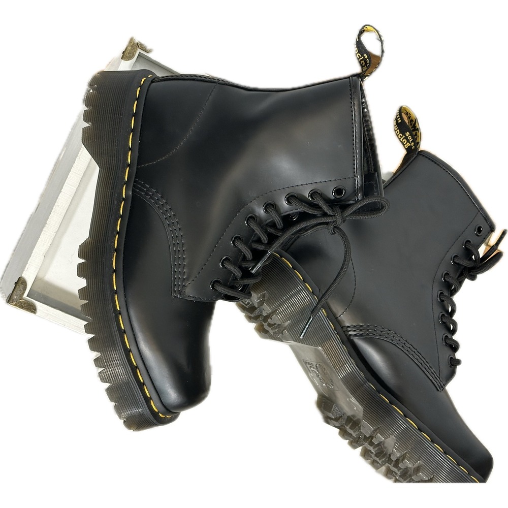 Dr. Martens 1460 Bex Squared Boots Size 6 Black Leather Platform Combat Grunge - Picture 7 of 8